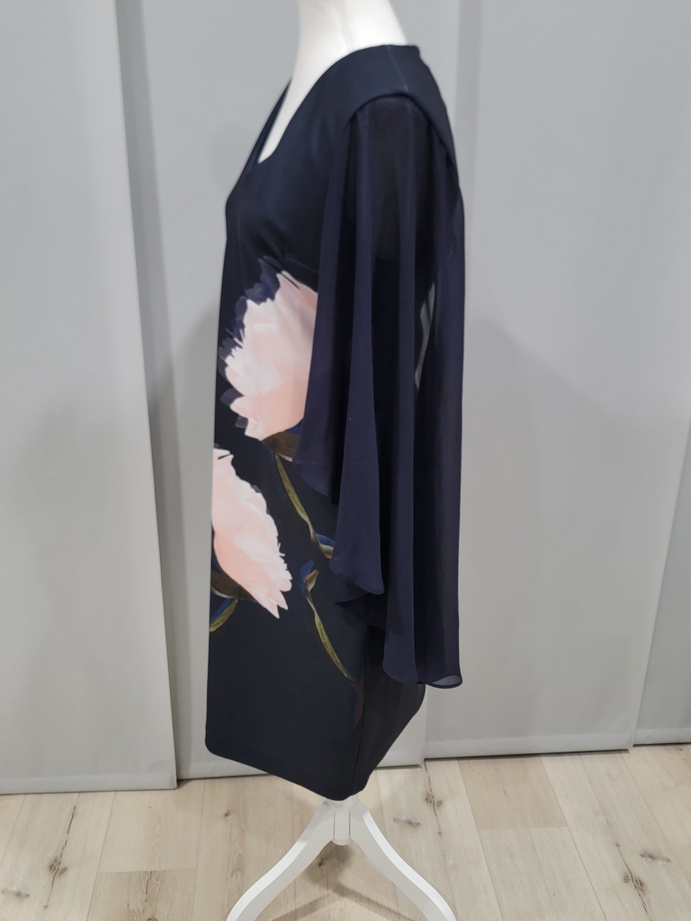 Joseph Ribkoff Navy Midi Dress with Blush Floral Detail - Picture 6 of 10